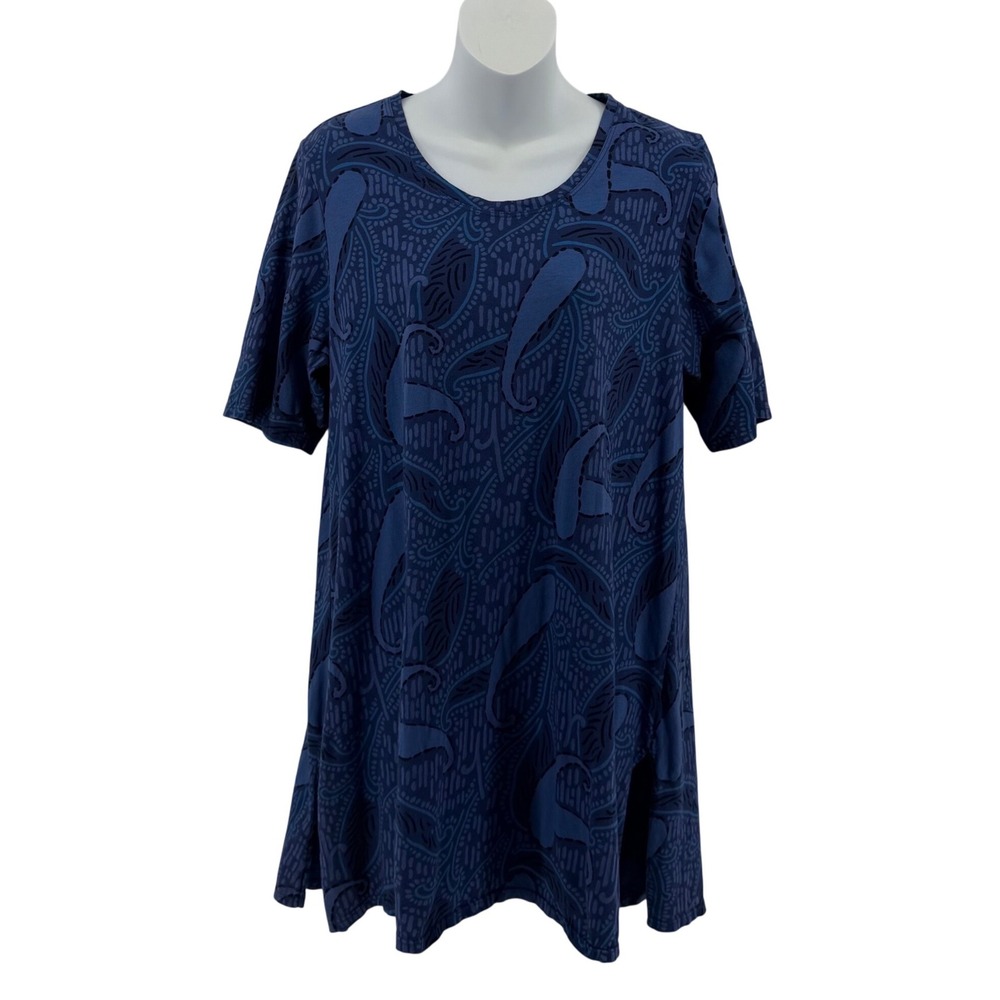 Fresh Produce 100% Cotton Tunic Top Womens Medium Blue Paisley Short Sleeve USA